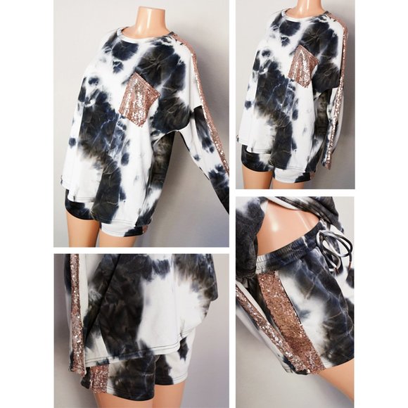 NEW Tie Dye Sequins French Terry Lounge 2pc Set - Picture 7 of 11